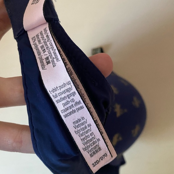 Victoria’s Secret t-shirt full coverage push up navy blue bra gold monogram 32D - Picture 3 of 7